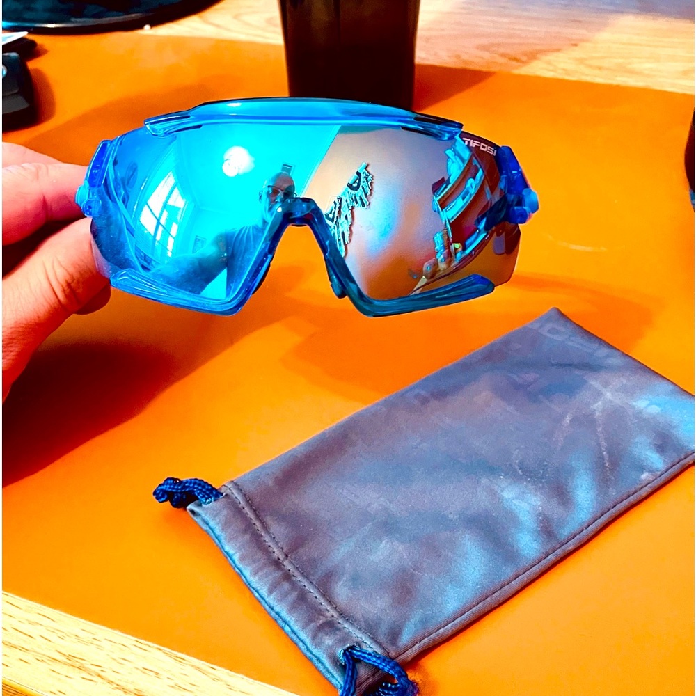TIFOSI cycling glasses. Hard case included with an orange lense (not pictured)